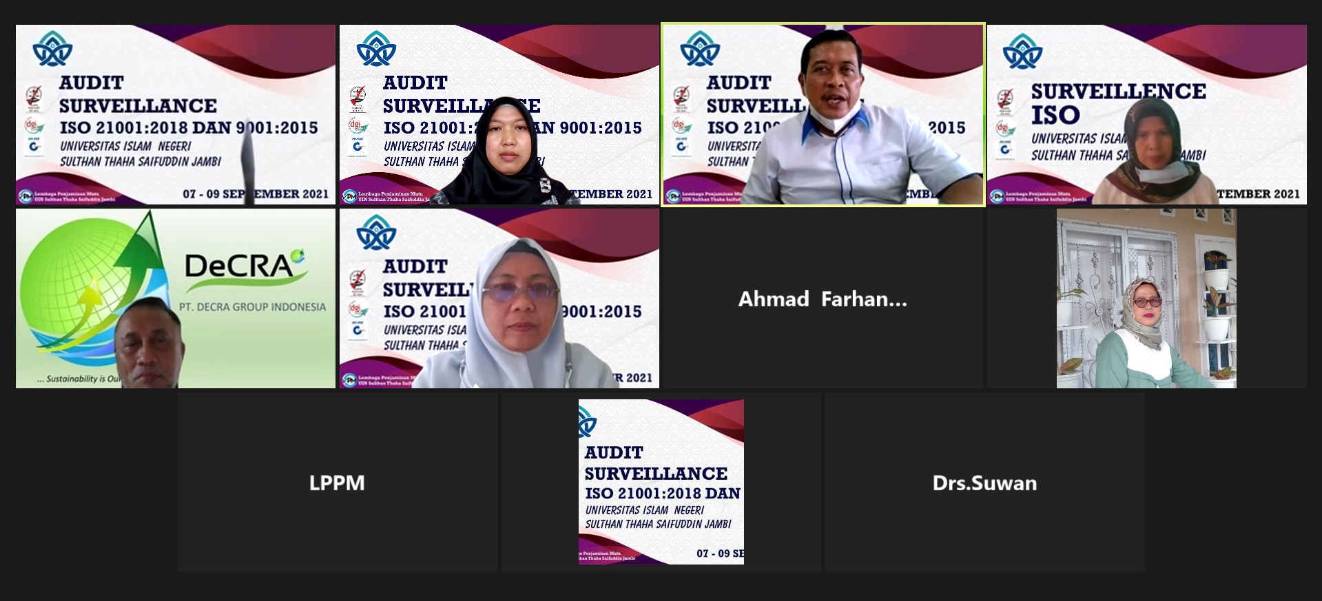 Audit Surveillance ISO 921-2015 dan 21001-2018 UIN Sulthan Thaha Saifuddin Jambi